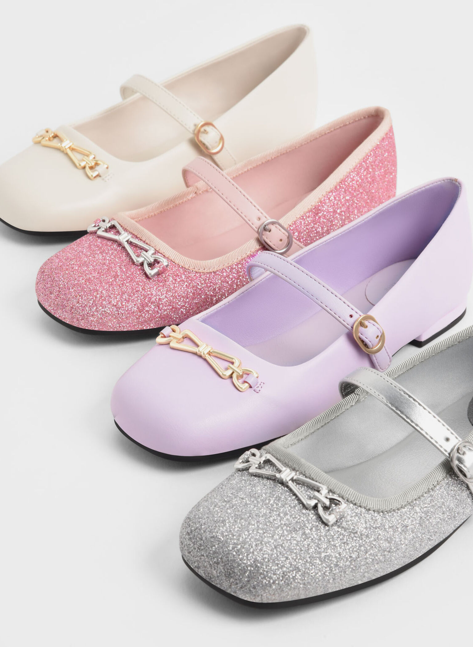 Girls' Metallic Accent Glittered Mary Janes, Silver, hi-res
