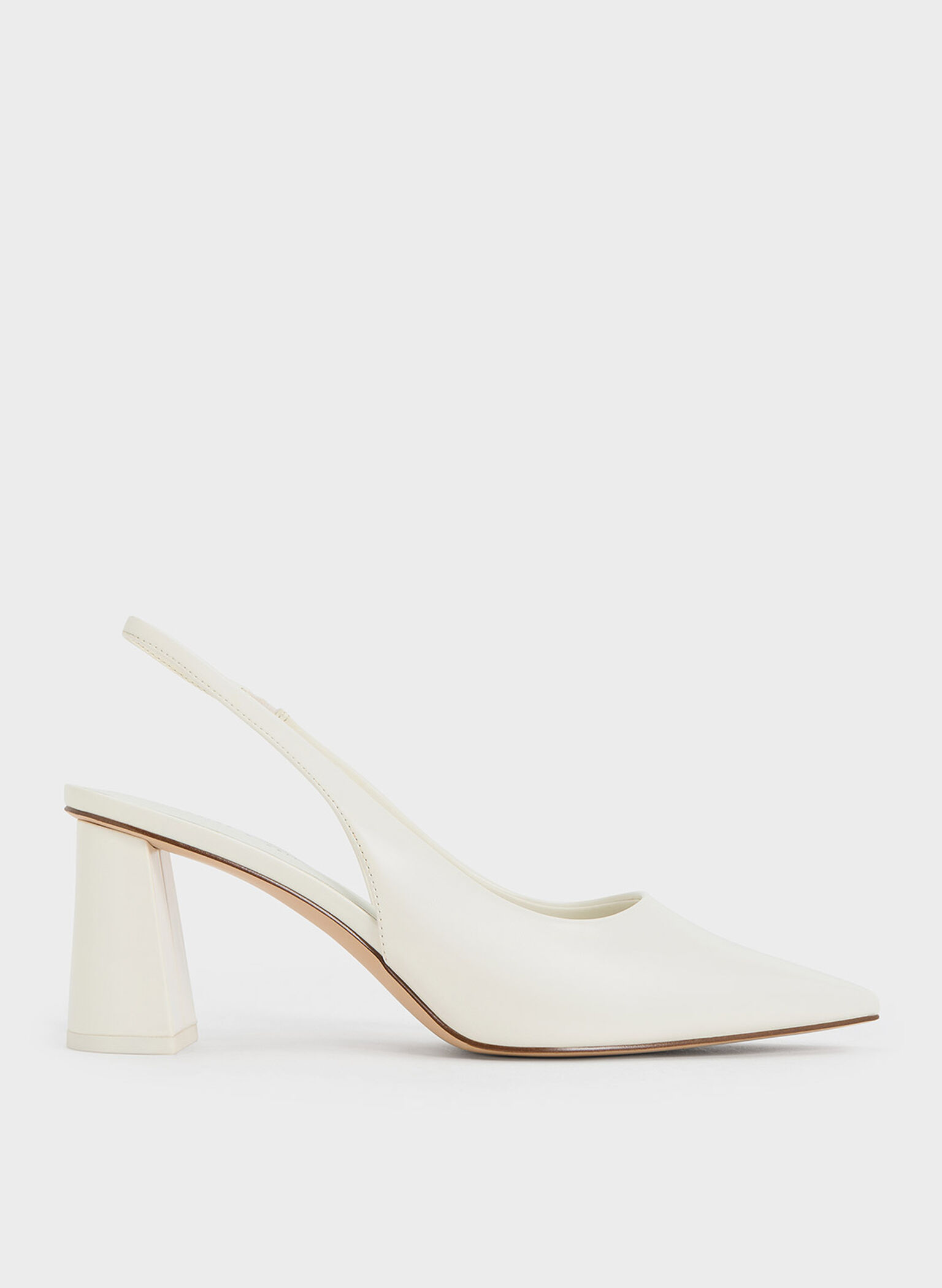Teagan Elastane Trapeze Heel Slingback Pumps, White, hi-res