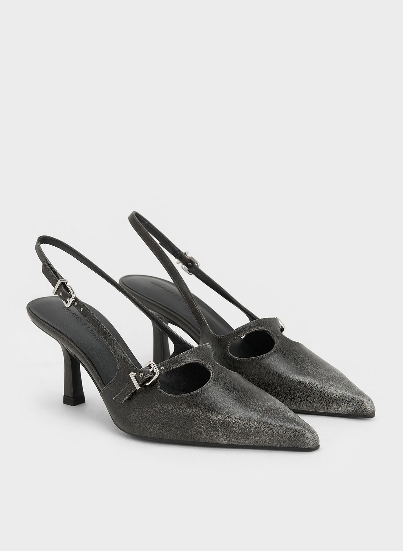 T-Bar Pointed-Toe Slingback Pumps, Black, hi-res
