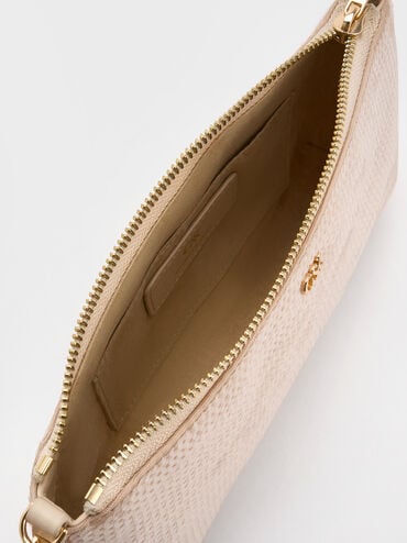 Sequin Mesh & Leather Shoulder Bag, Champagne Nude, hi-res