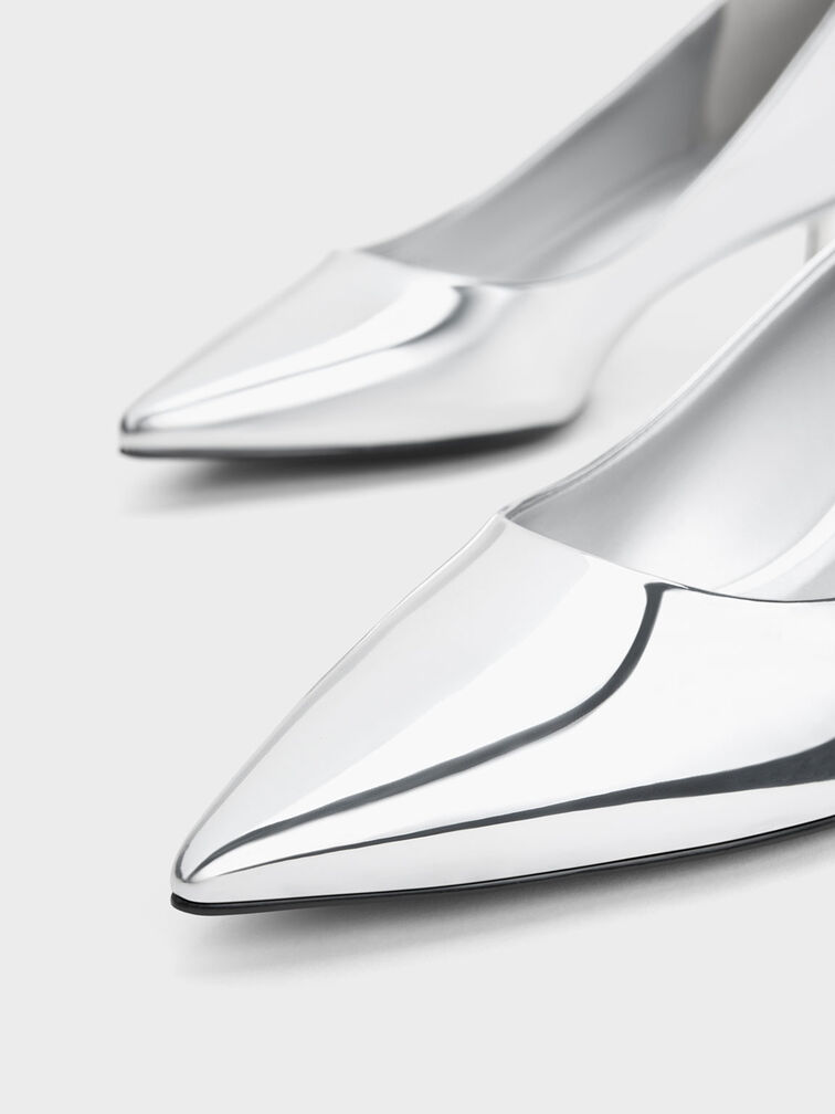 Curtis Metallic Pointed-Toe Kitten Heel Pumps, Silver, hi-res