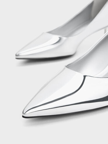 Curtis Metallic Pointed-Toe Kitten Heel Pumps, Silver, hi-res