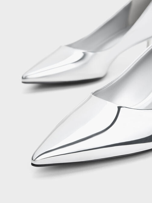 Curtis Metallic Pointed-Toe Kitten Heel Pumps, Silver, hi-res