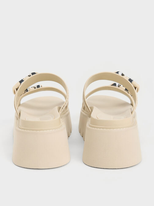 Laine Metallic-Buckle Flatform Sandals, Beige, hi-res
