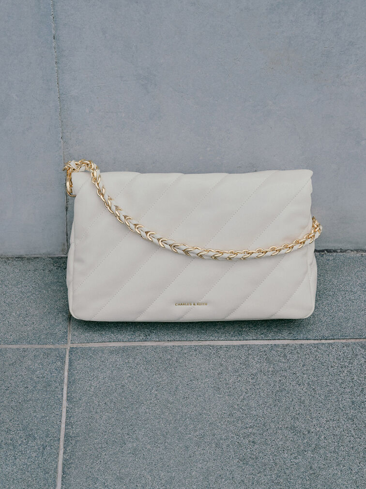 Fawn Panelled Chain-Handle Shoulder Bag, Cream, hi-res