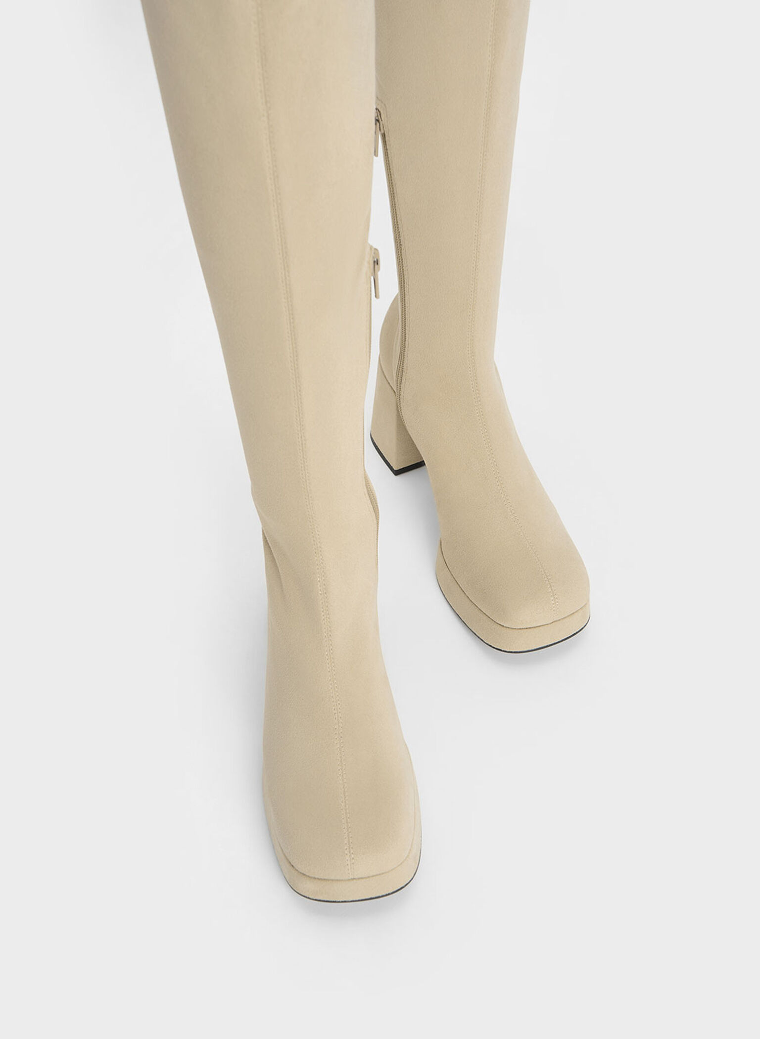 Evie Textured Platform Thigh-High Boots, Beige, hi-res