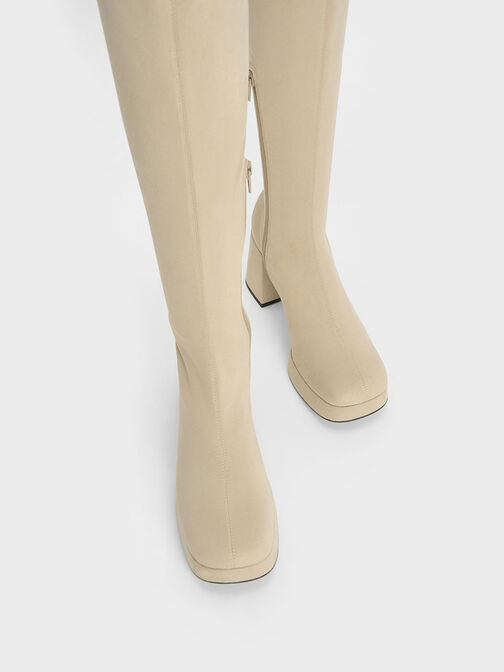 Evie Textured Platform Thigh-High Boots, Beige, hi-res