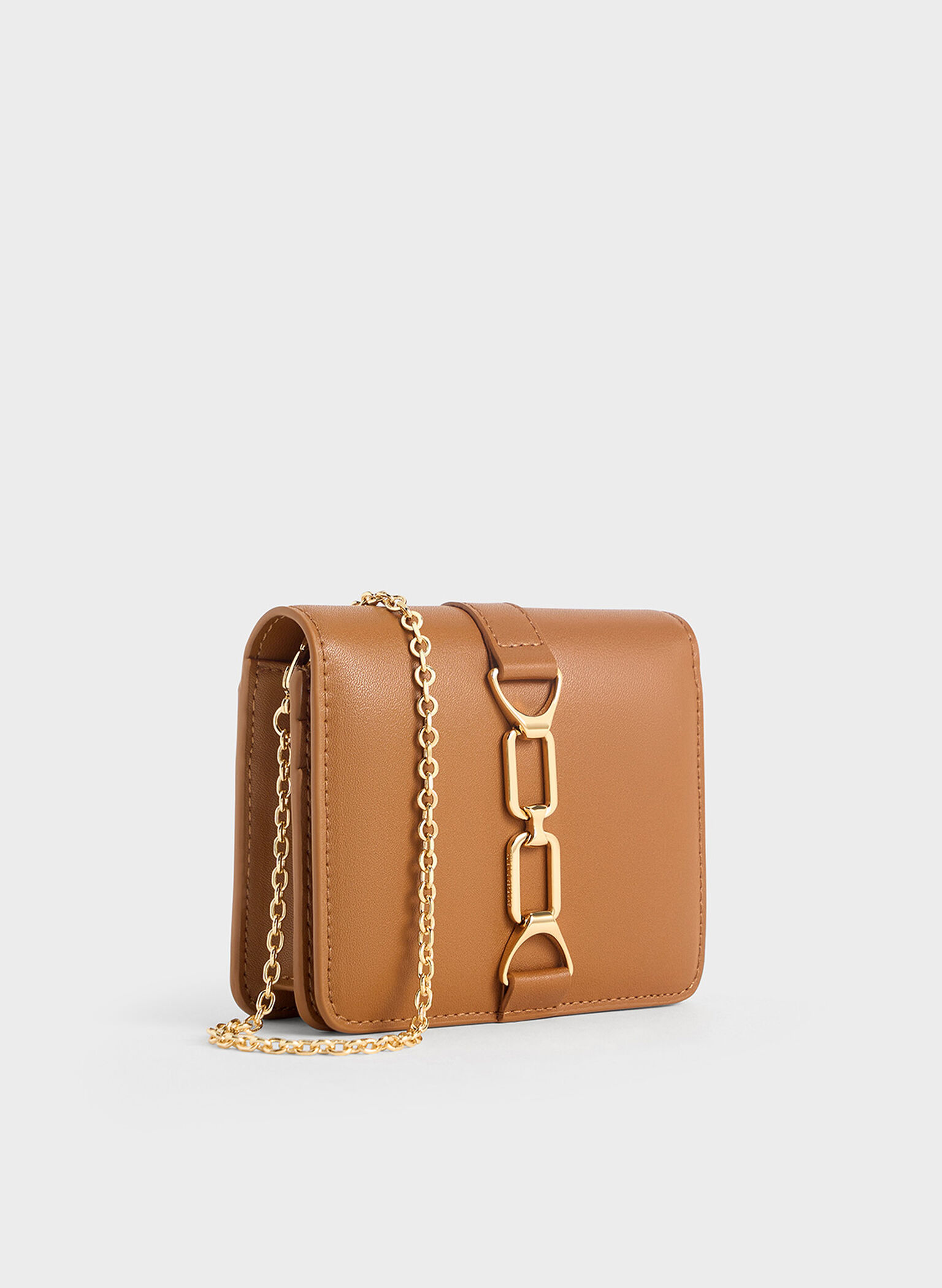Agatha Chain-Accent Card Holder, Brown, hi-res