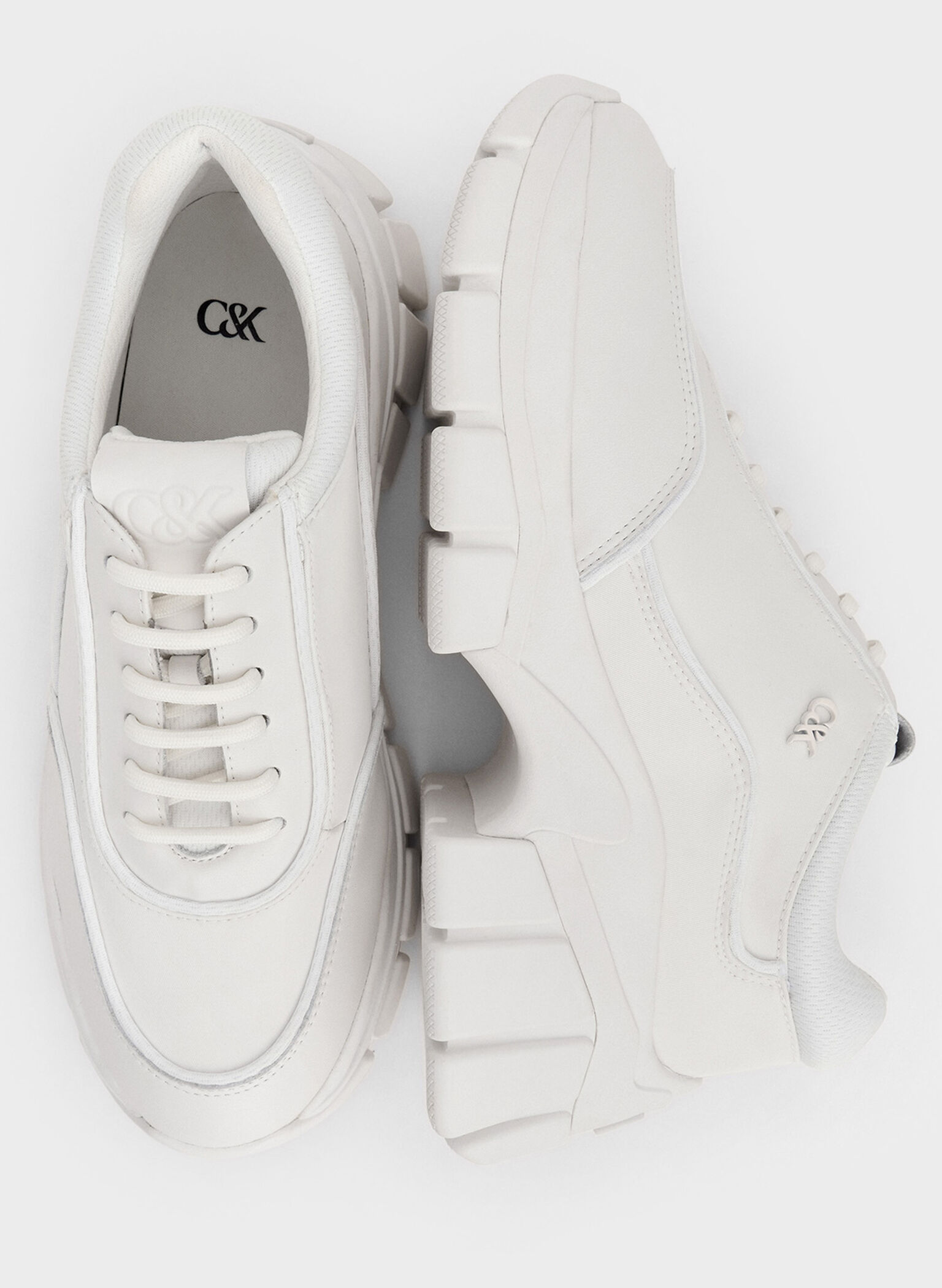 Yunna Leather & Recycled Fabric Chunky Sneakers, White, hi-res