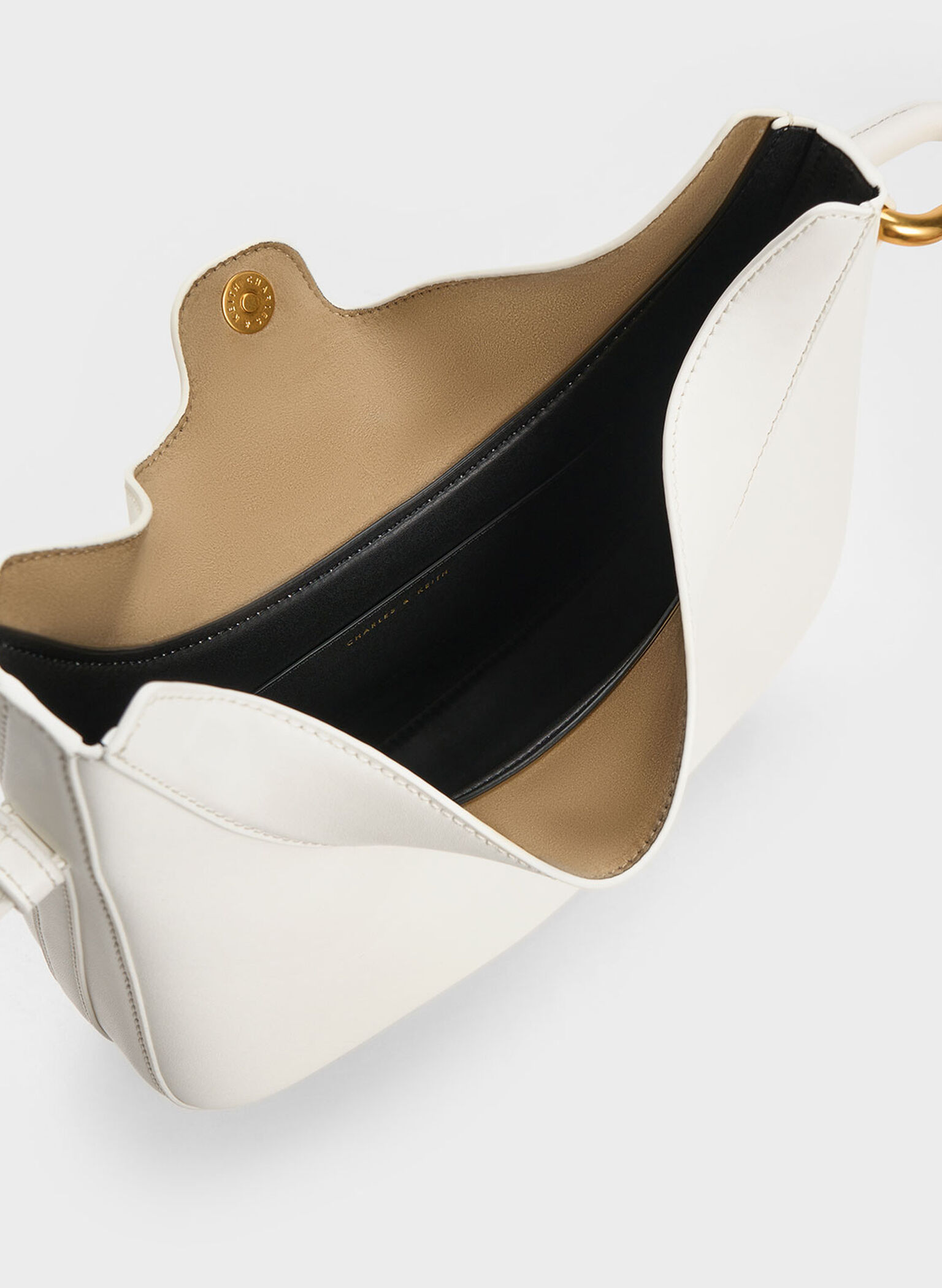 Kora Metallic-Accent Moon Bag, White, hi-res