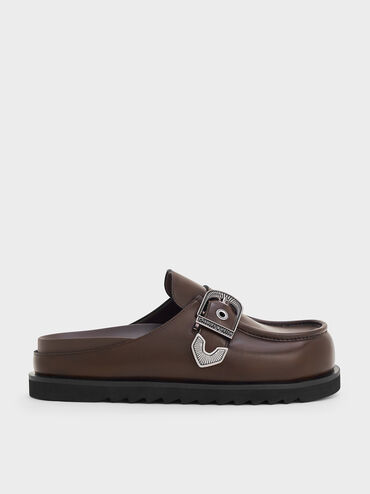 Kirke Buckle-Strap Flatform Mules, Dark Brown, hi-res