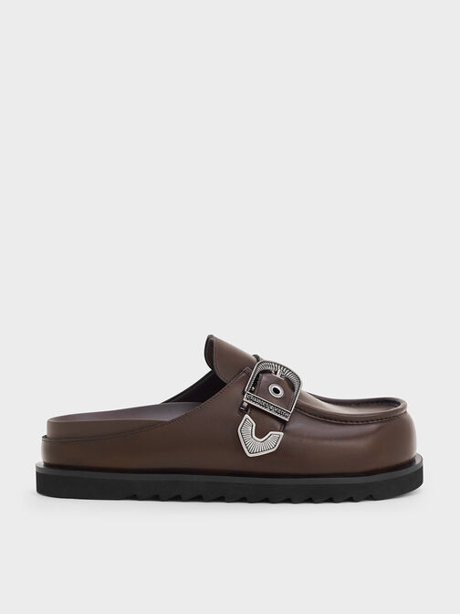 Kirke Buckle-Strap Flatform Mules, Dark Brown, hi-res