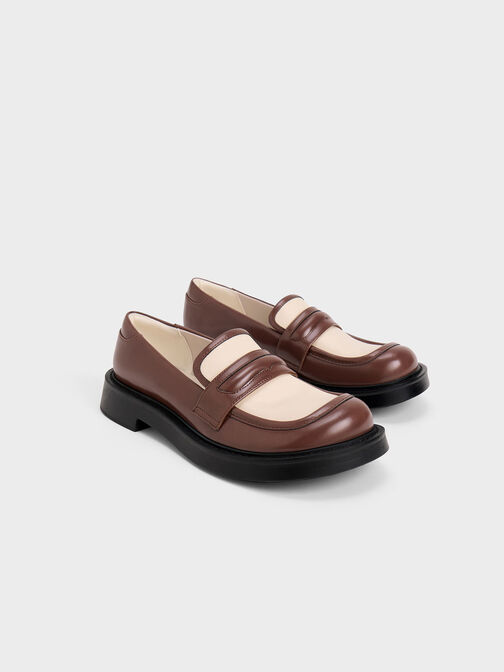 Penelope Two-Tone Penny Loafers, Maroon, hi-res