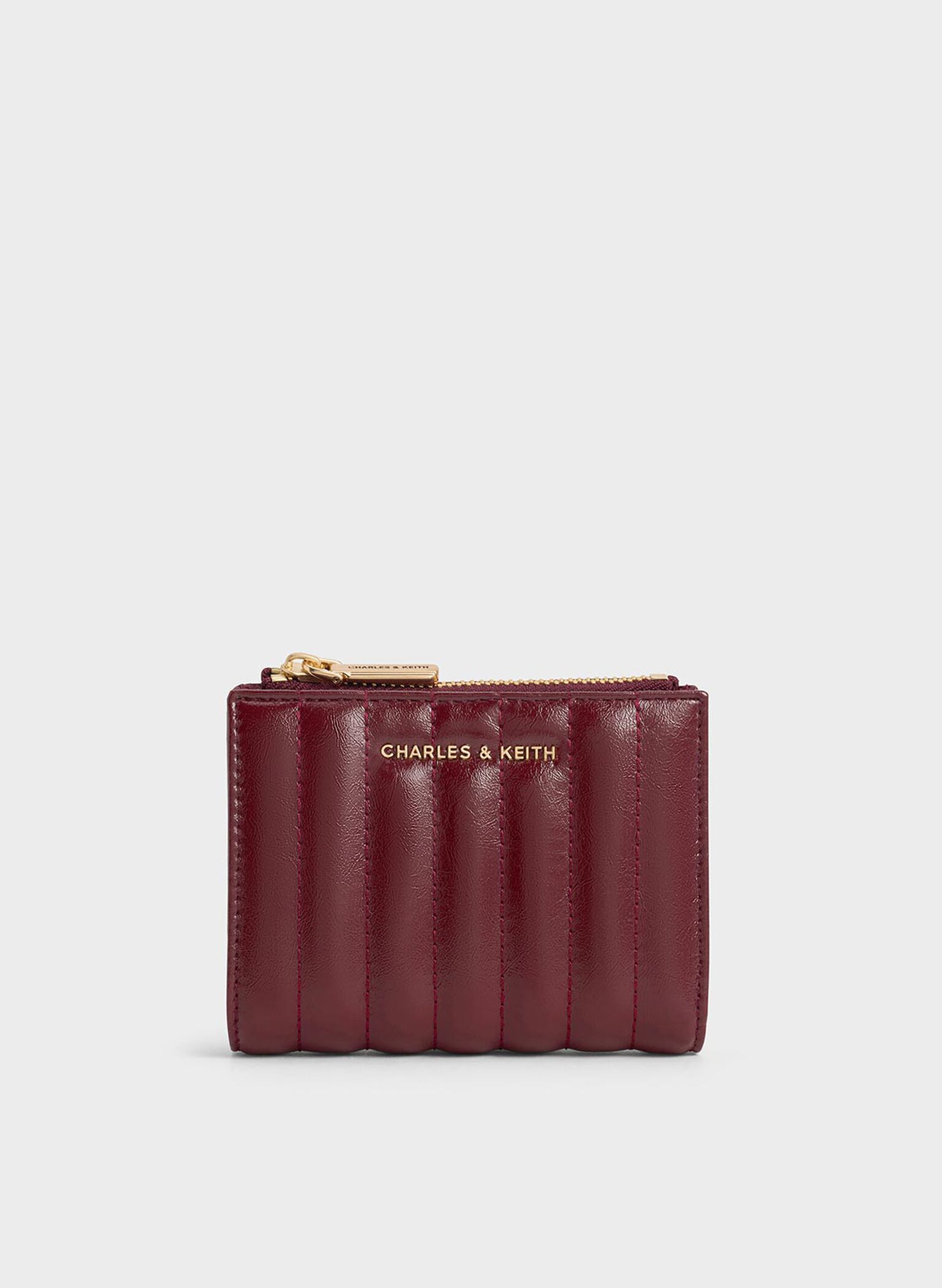 Donna Crinkle-Effect Panelled Top-Zip Wallet, Burgundy, hi-res