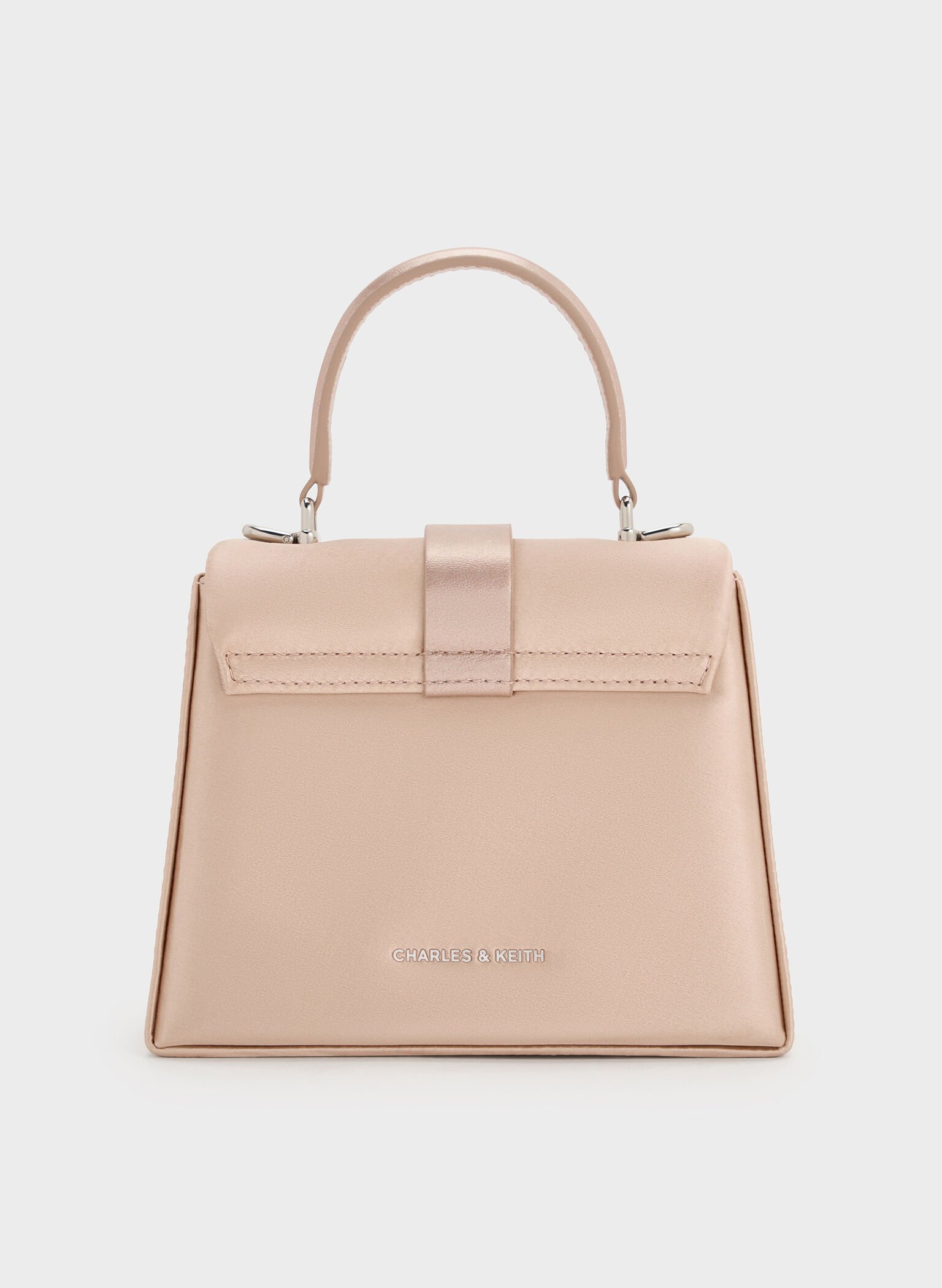 Satin Crystal-Buckle Belted Top Handle Bag, Sunset Nude, hi-res