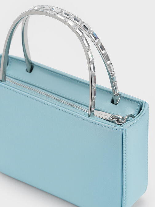 Satin Crystal-Embellished Top Handle Bag, Sky Blue, hi-res