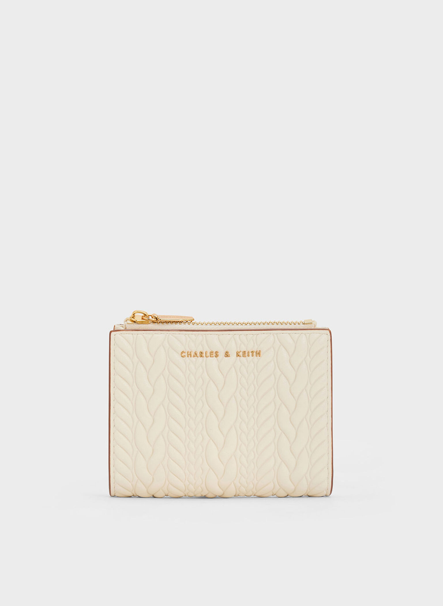 Apolline Textured Top-Zip Wallet, Cream, hi-res