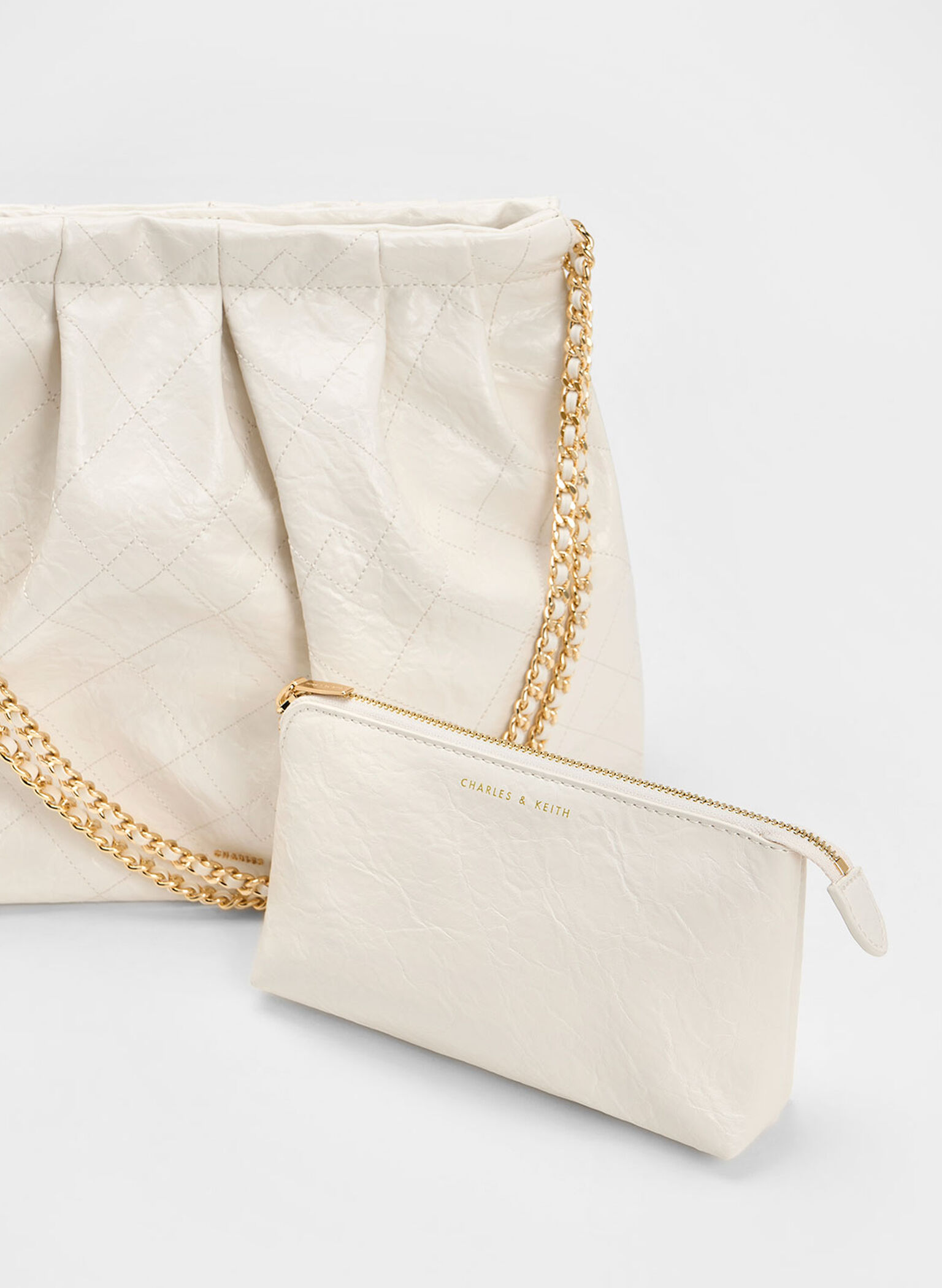 Duo Double Chain Hobo Bag, Cream, hi-res