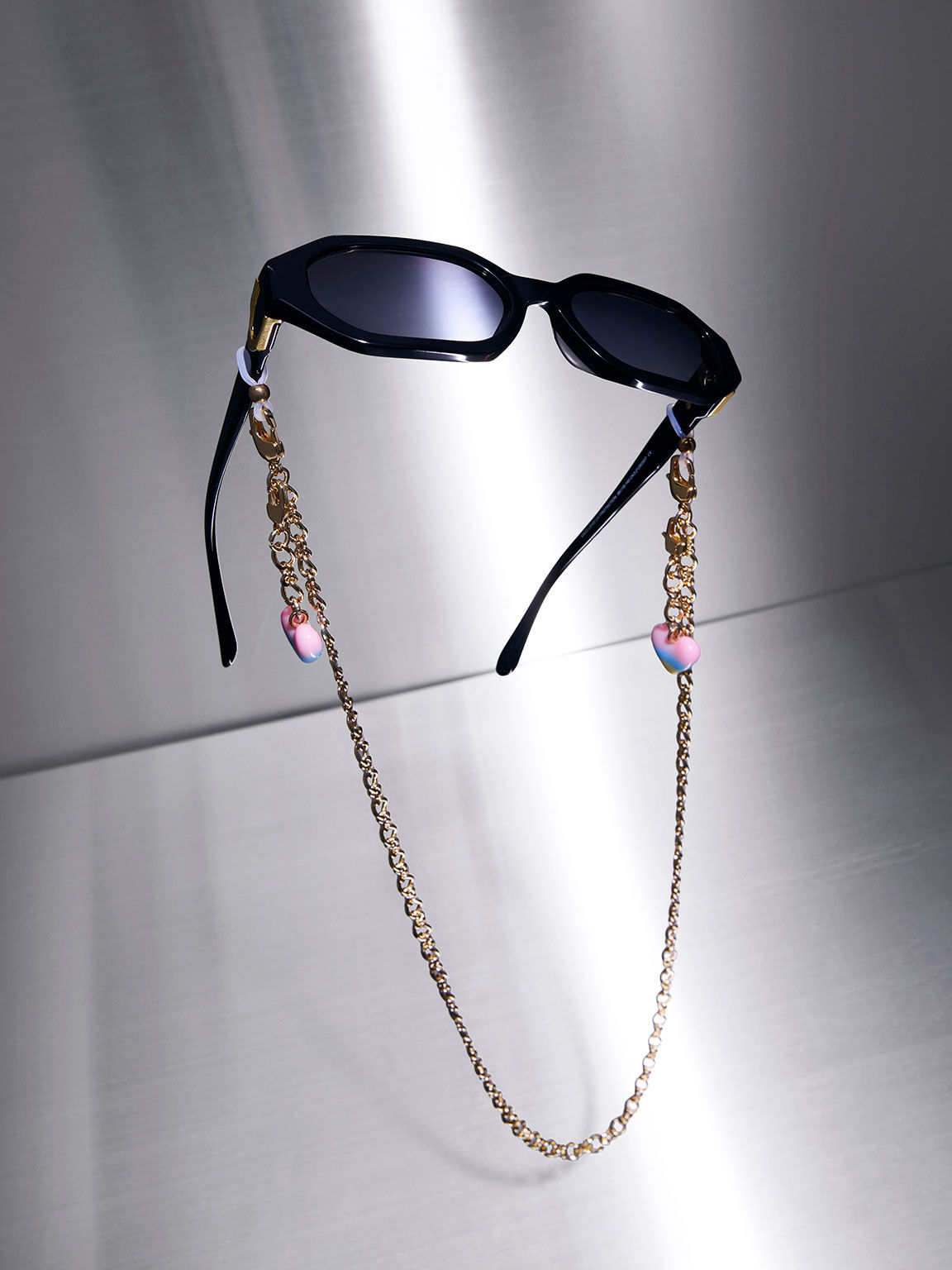 Rainbow Heart Embellished Eyewear Chain Gold