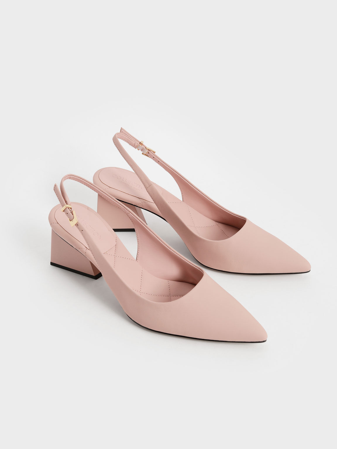 Leather Pointed Toe Slingback Pumps, Pink, hi-res