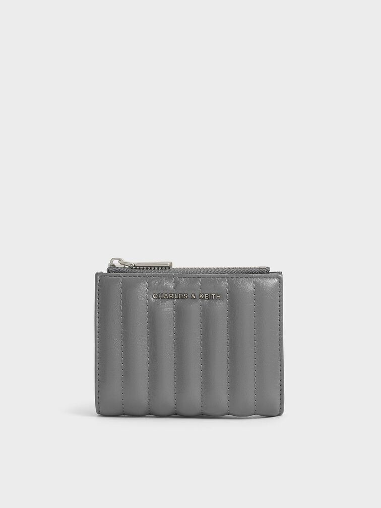 Donna Crinkle-Effect Panelled Top-Zip Wallet, Grey, hi-res