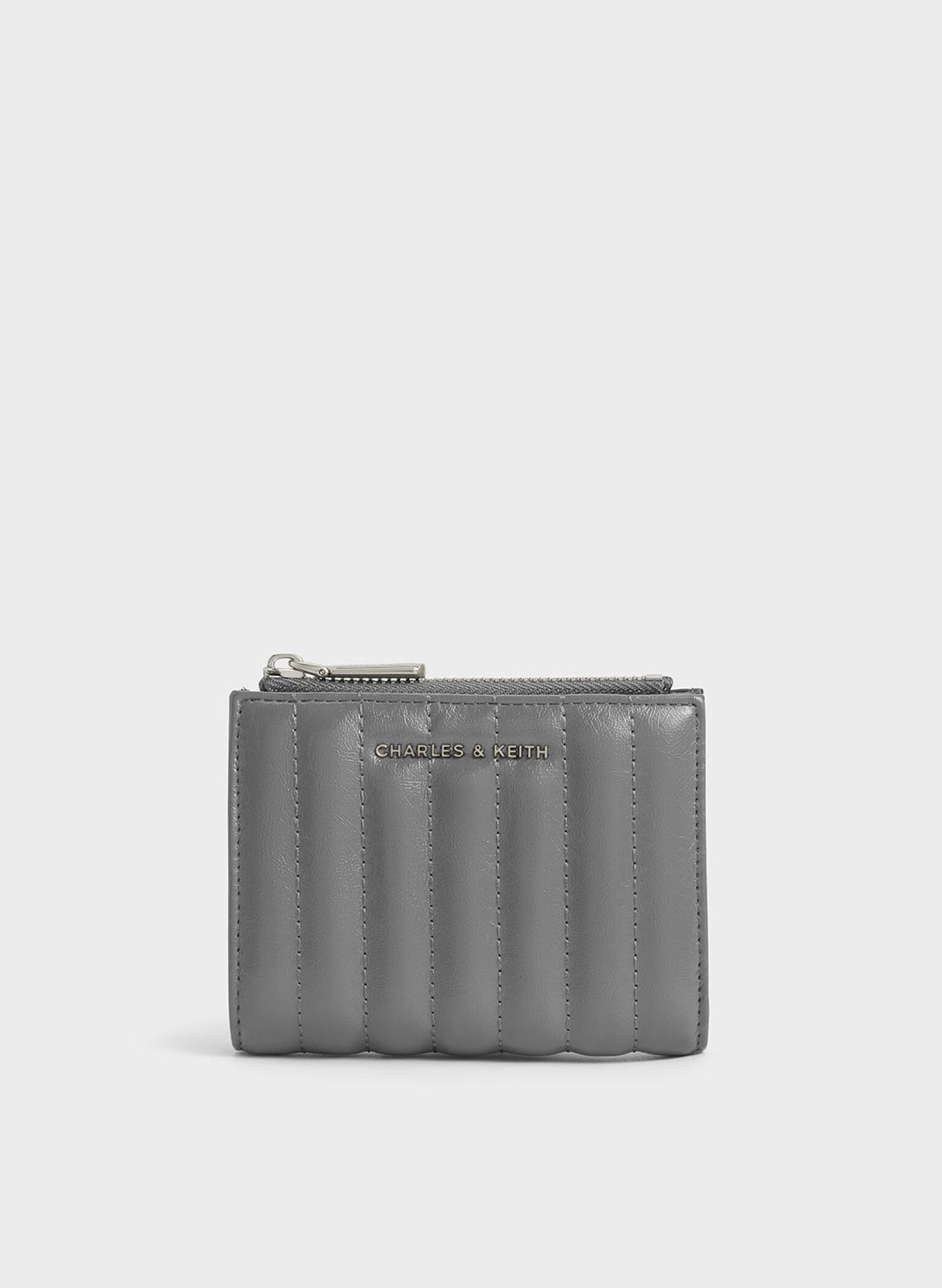 Donna Crinkle-Effect Panelled Top-Zip Wallet, Grey, hi-res