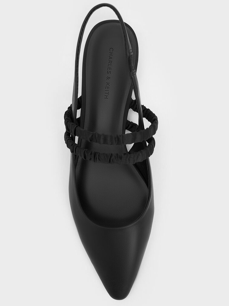 Recycled Polyester Ruched-Strap Mary Janes, Black, hi-res