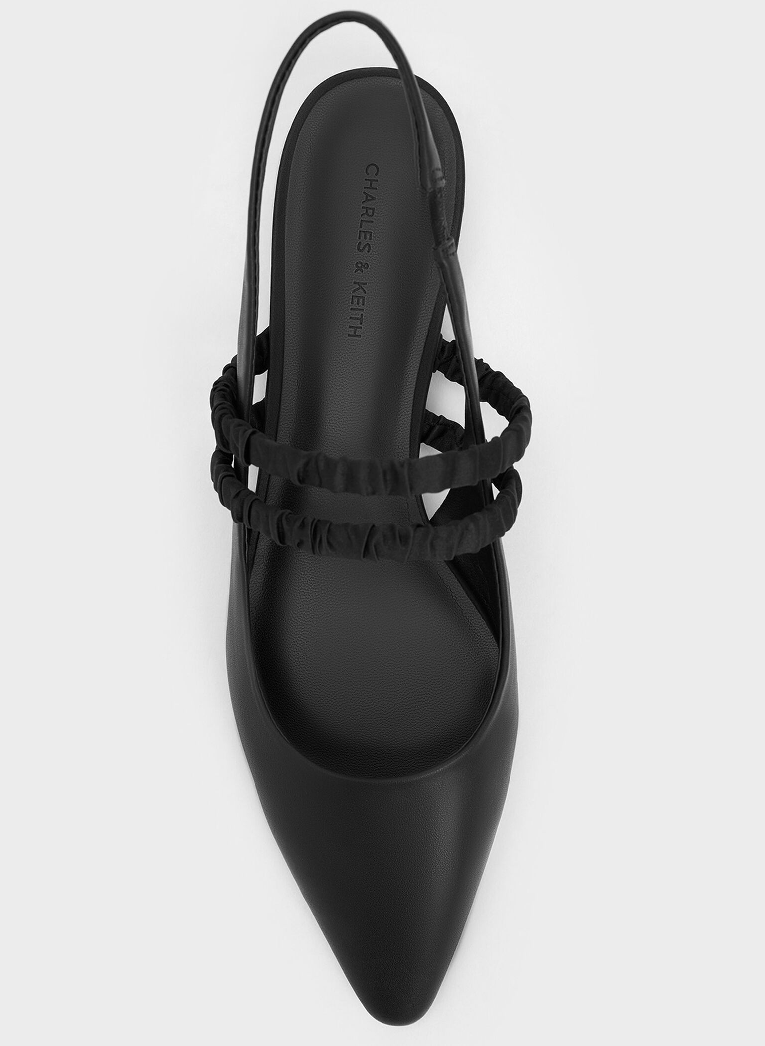 Recycled Polyester Ruched-Strap Mary Janes, Black, hi-res
