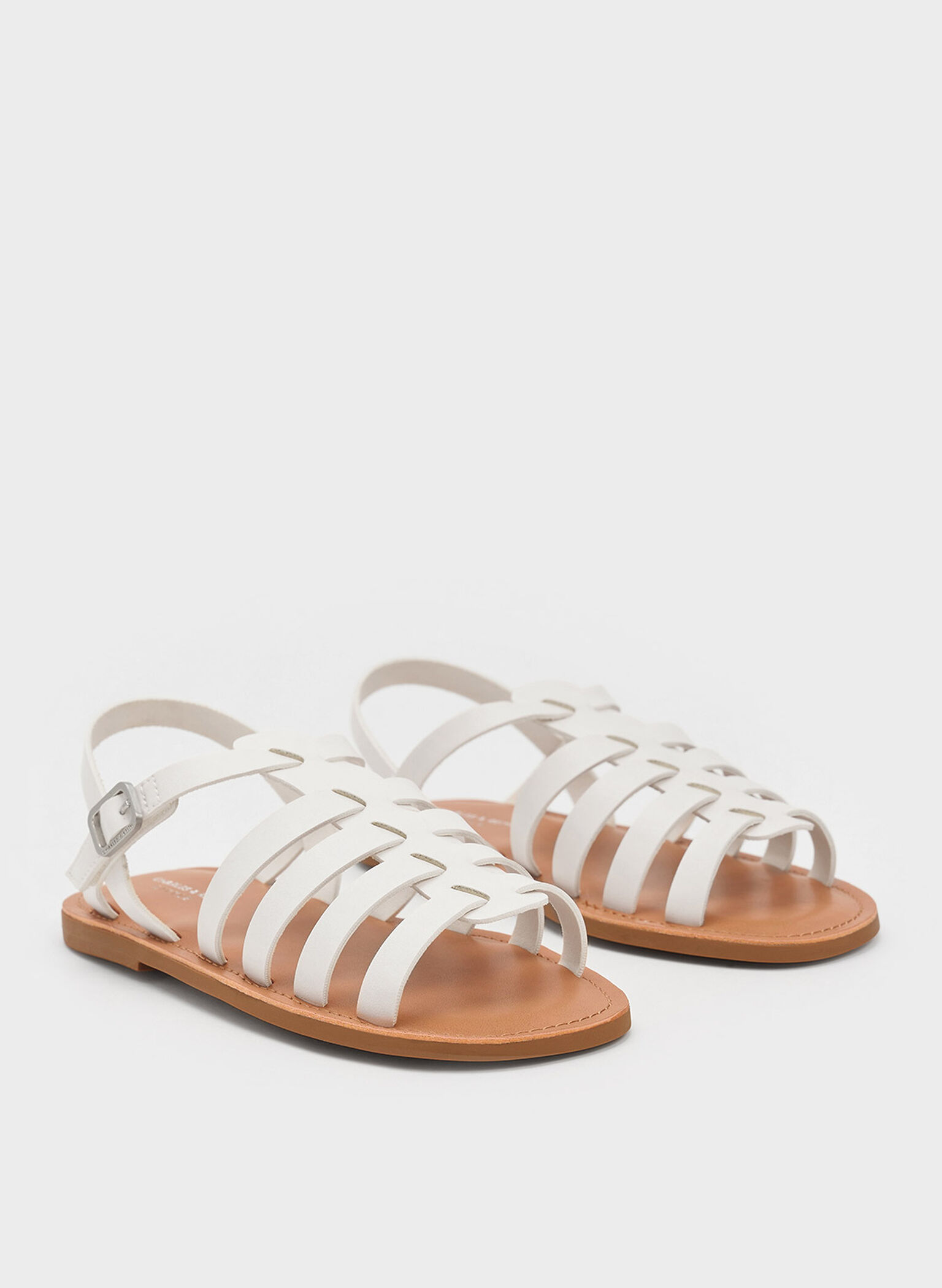 Girls' Caged Sandals, White, hi-res