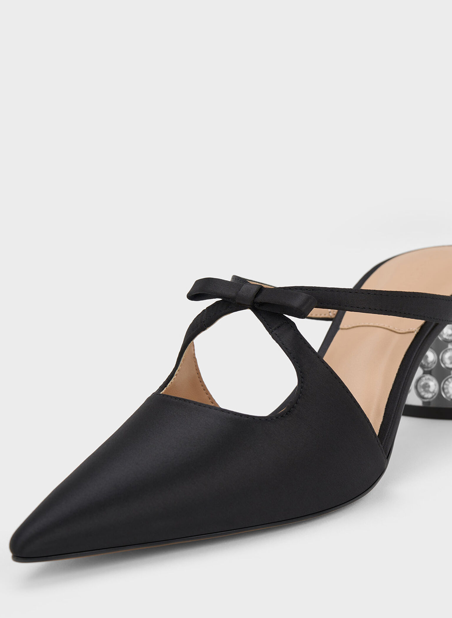 Bow Crossover Gem-Embellished Mules, Black, hi-res