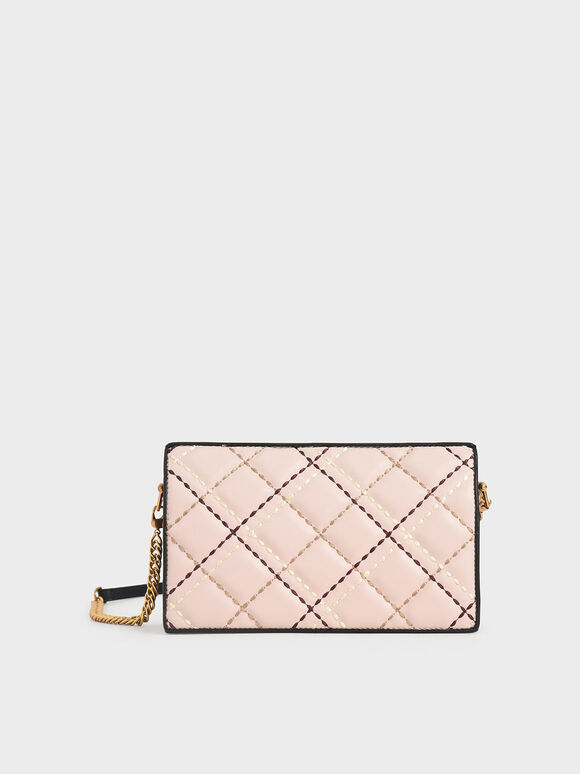 Quilted Long Wallet, Light Pink, hi-res