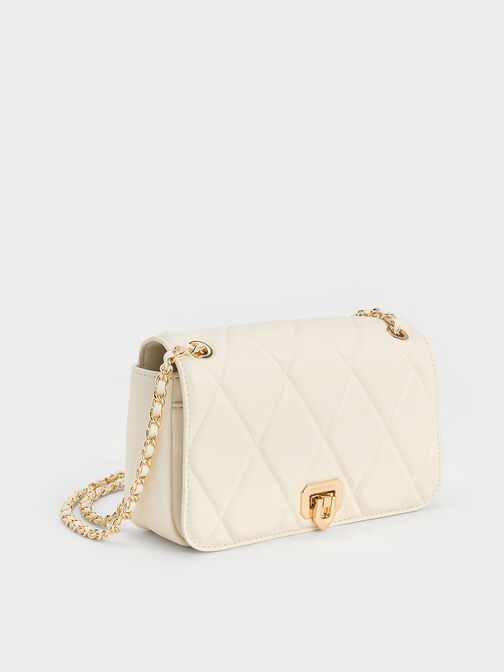 Arwen Diamond-Quilt Shoulder Bag, Cream, hi-res