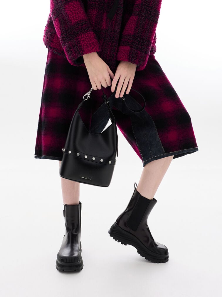 Bobbie Studded Convertible Two-Way Bucket Bag, Noir, hi-res