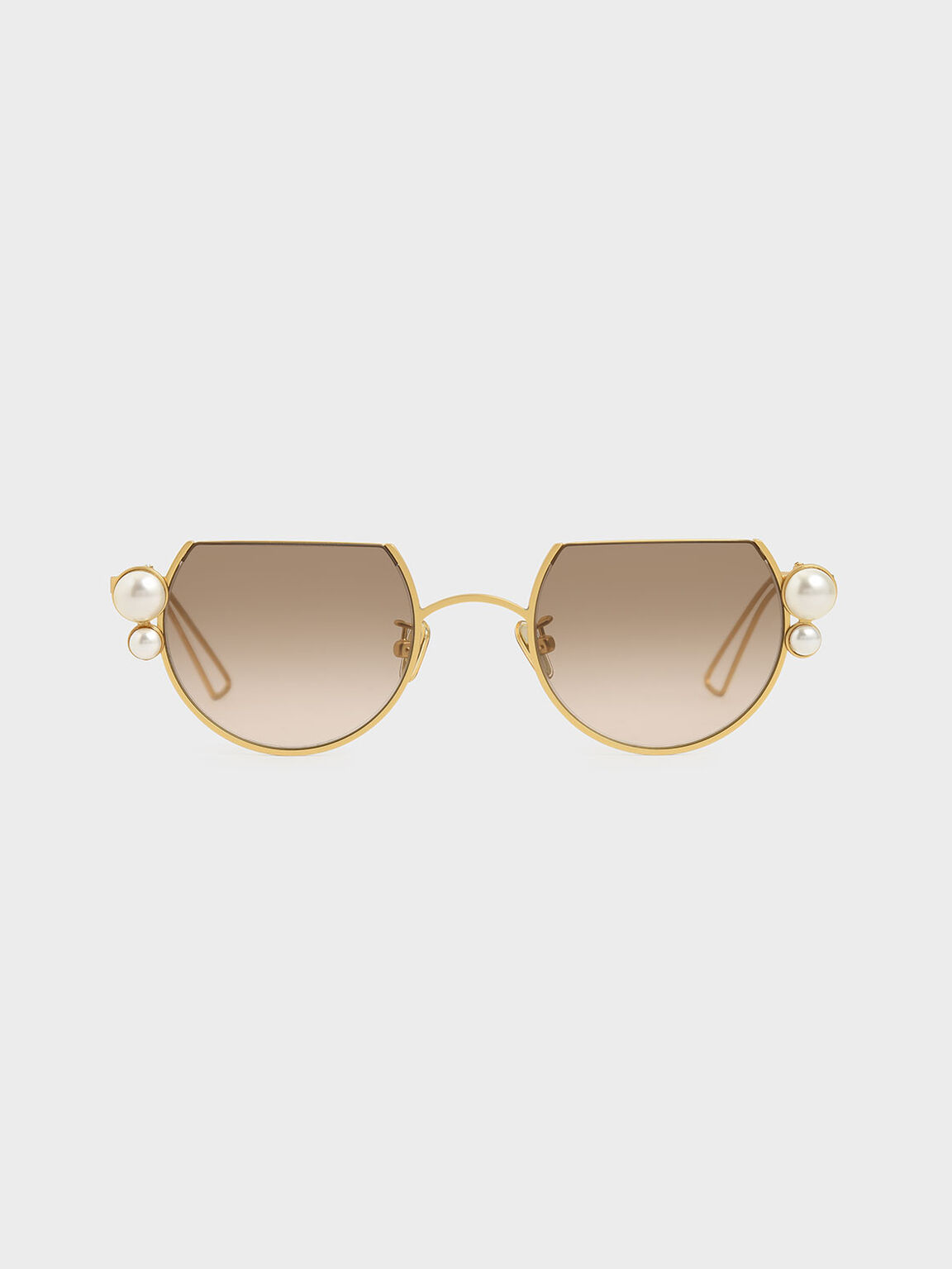 Swarovski® Crystal Pearl Embellished Cut-Off Round Sunglasses, Gold, hi-res