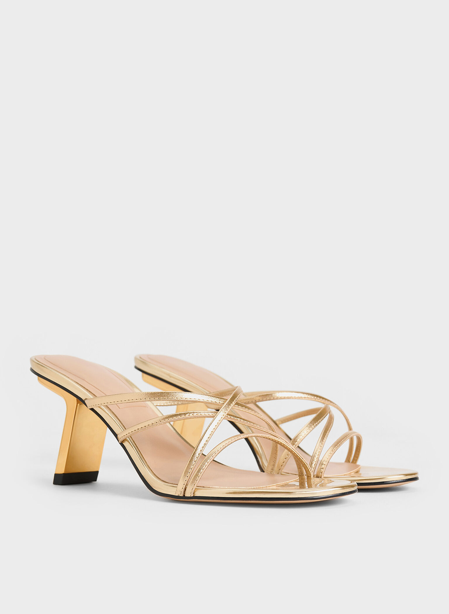 Orly Leather Metallic Strappy Slant-Heel Mules, Gold, hi-res