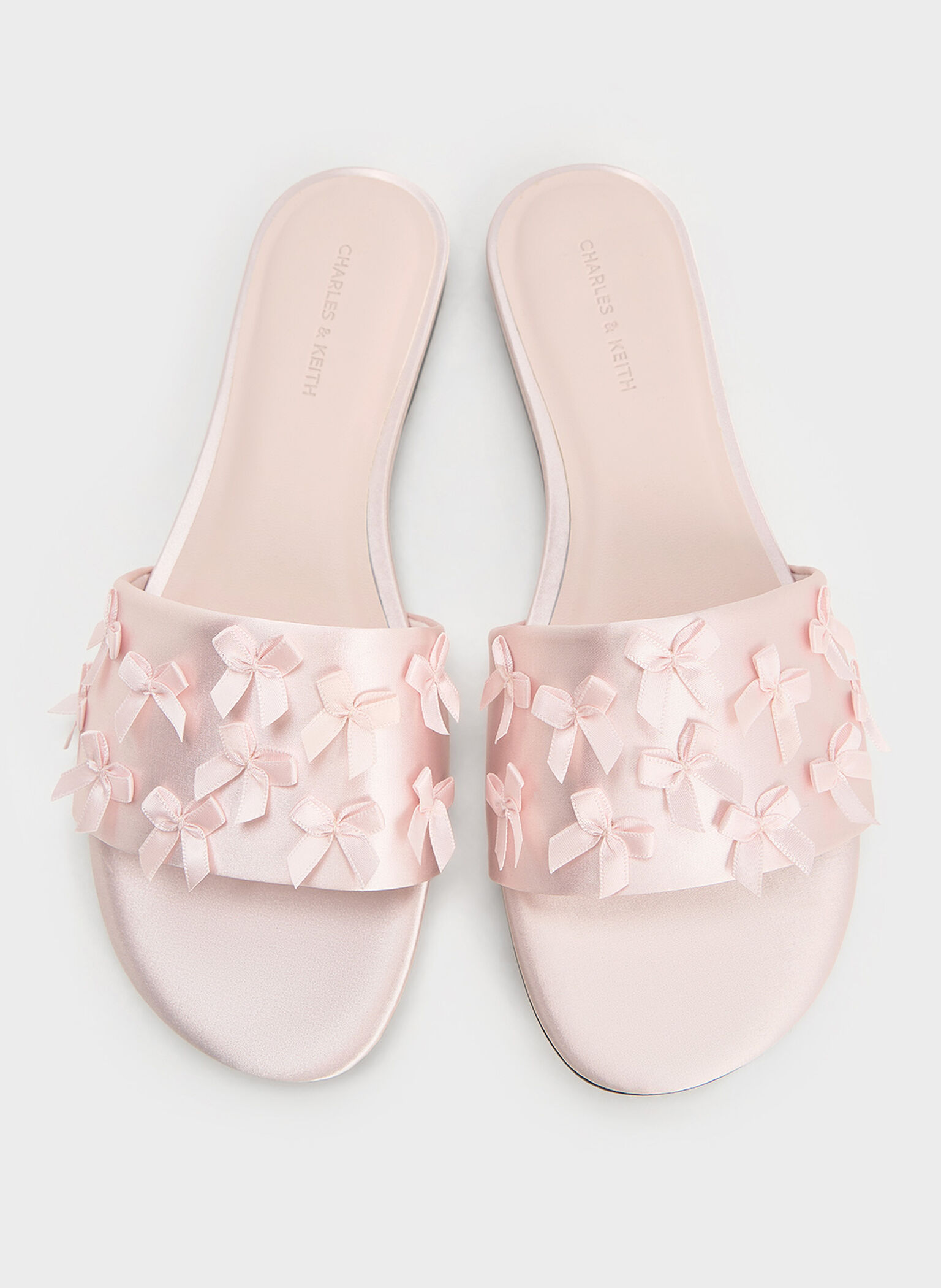 Satin Bow Slide Sandals, Blush, hi-res