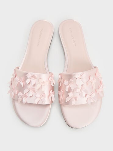 Satin Bow Slide Sandals, Blush, hi-res