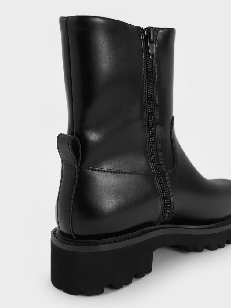 Devan Side-Zip Ridged-Sole Calf Boots, Black, hi-res