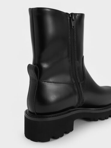 Devan Side-Zip Ridged-Sole Calf Boots, Black, hi-res