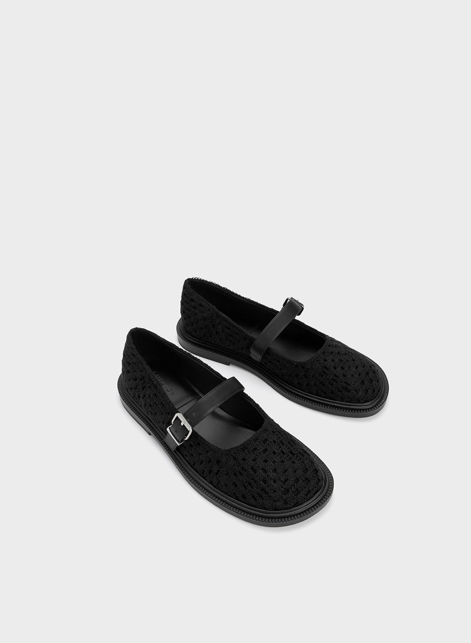 Crochet & Leather Mary Janes, Black, hi-res