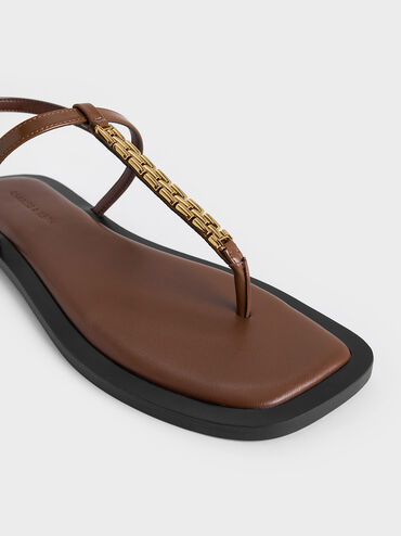 Chain-Link Thong Sandals, Brown, hi-res