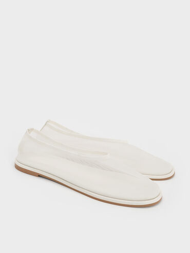 Mesh Ballet Flats, White, hi-res