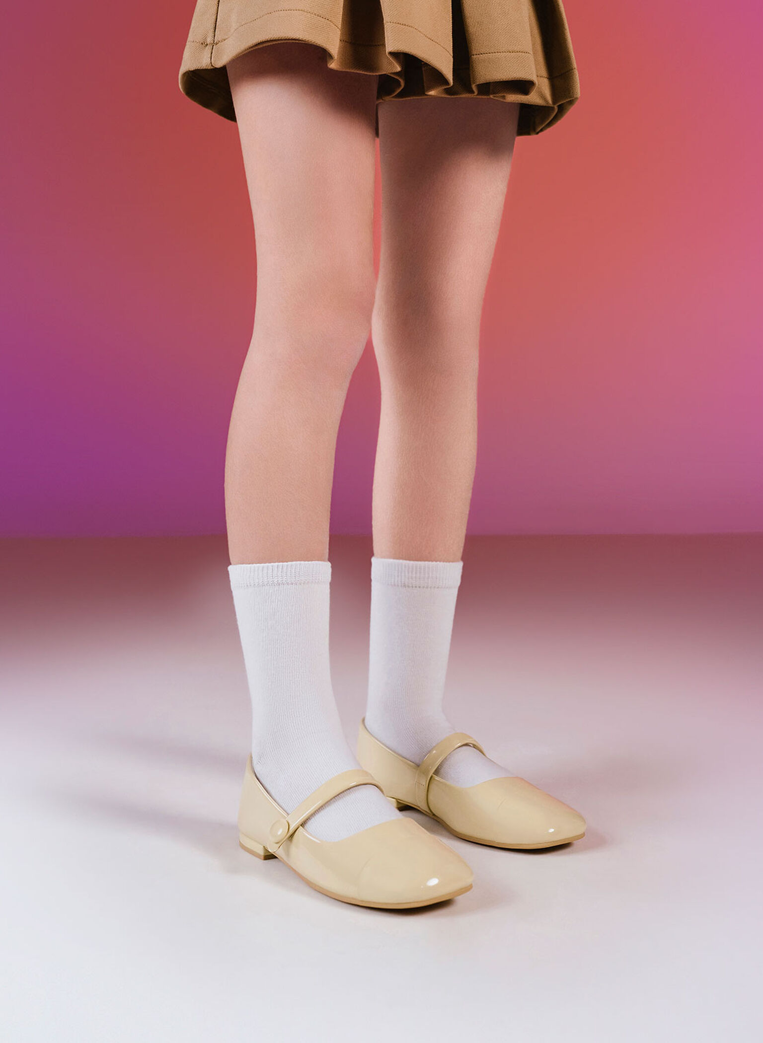 Girls' Patent Mary Jane Flats, Yellow, hi-res