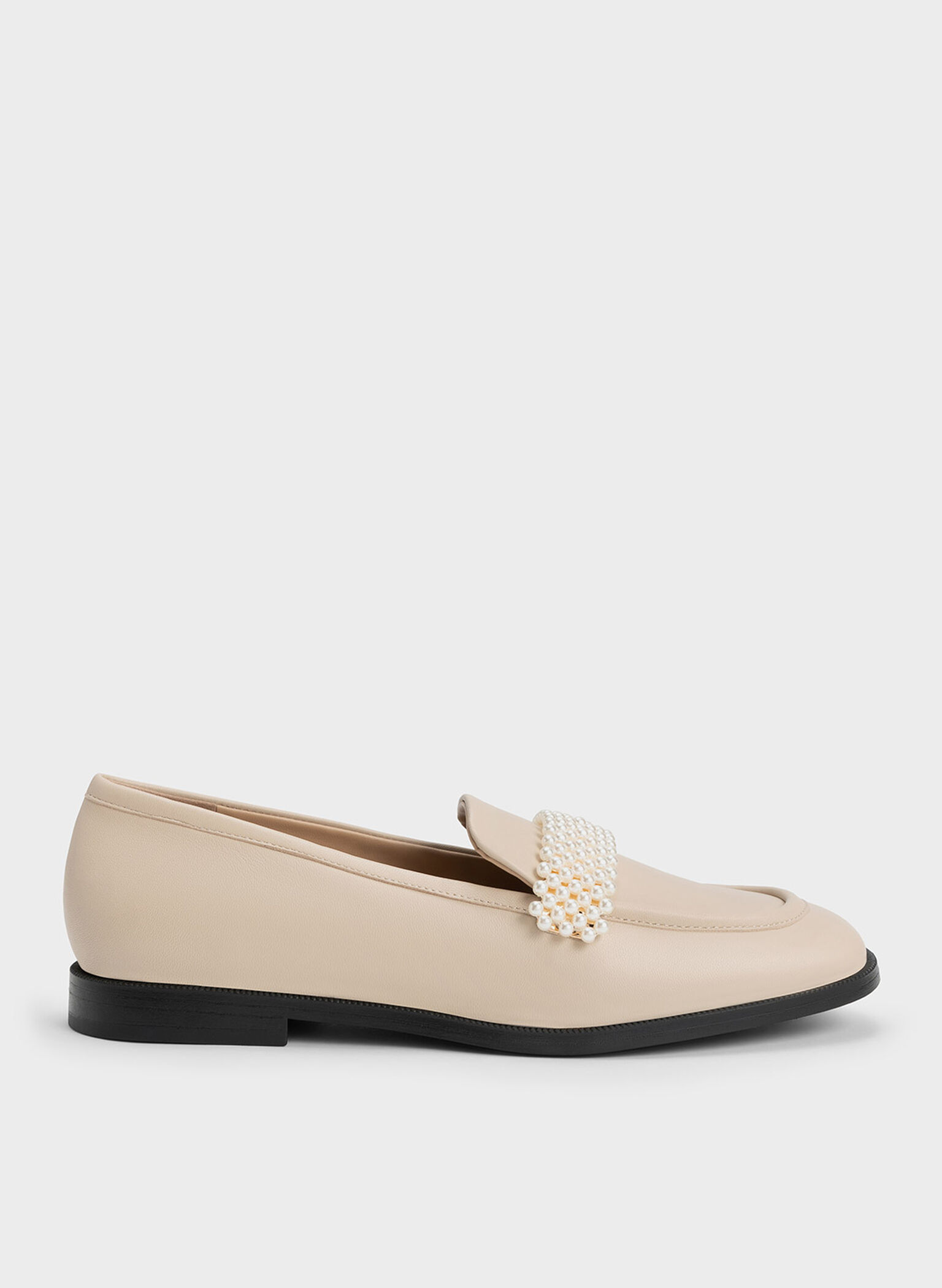 Beaded Penny Loafers, Beige, hi-res