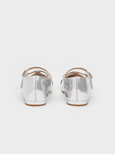 Girls' Metallic Double-Strap Two-Tone Mary Janes, Silver, hi-res