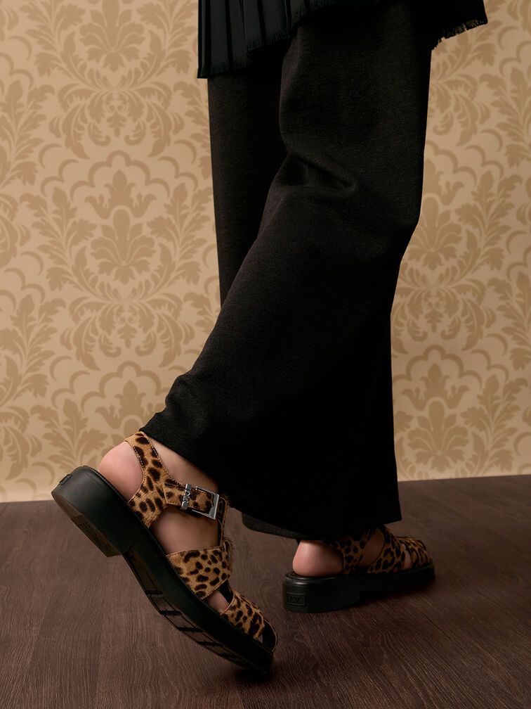 Leopard-Print Textured Caged Sandals, Multi, hi-res