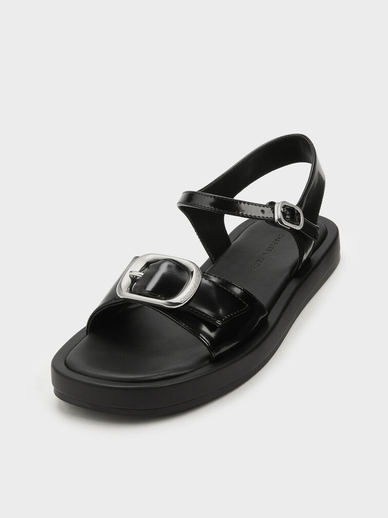 Buckled Slingback Sandals, Black Box, hi-res