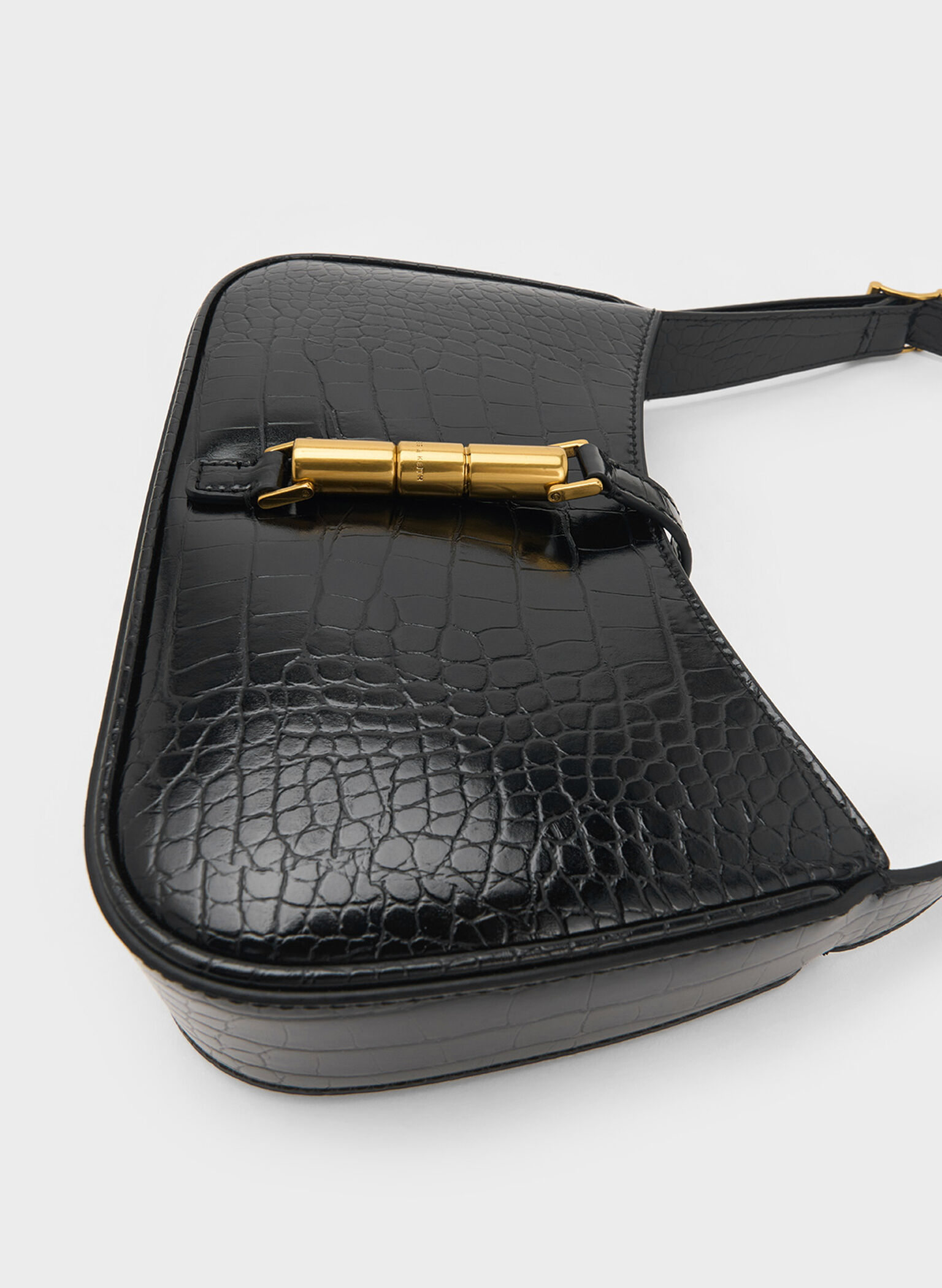 Cesia Croc-Effect Metallic-Accent Shoulder Bag, Black, hi-res