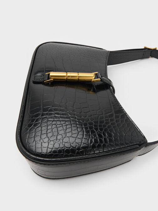 Cesia Croc-Effect Metallic-Accent Shoulder Bag, Black, hi-res