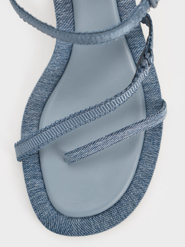 Denim Lace-Strap Thong Sandals, Denim Blue, hi-res